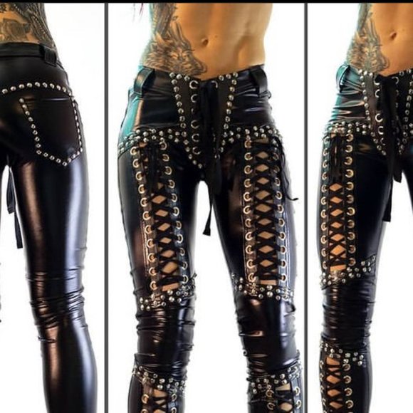 Premium Quality Leather Leggings Gothic Pants - Picture 3 of 3
